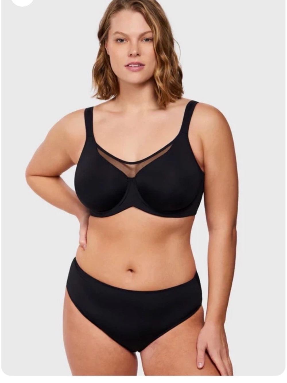 Black Underwire Full Coverage Bra with Mesh Detail